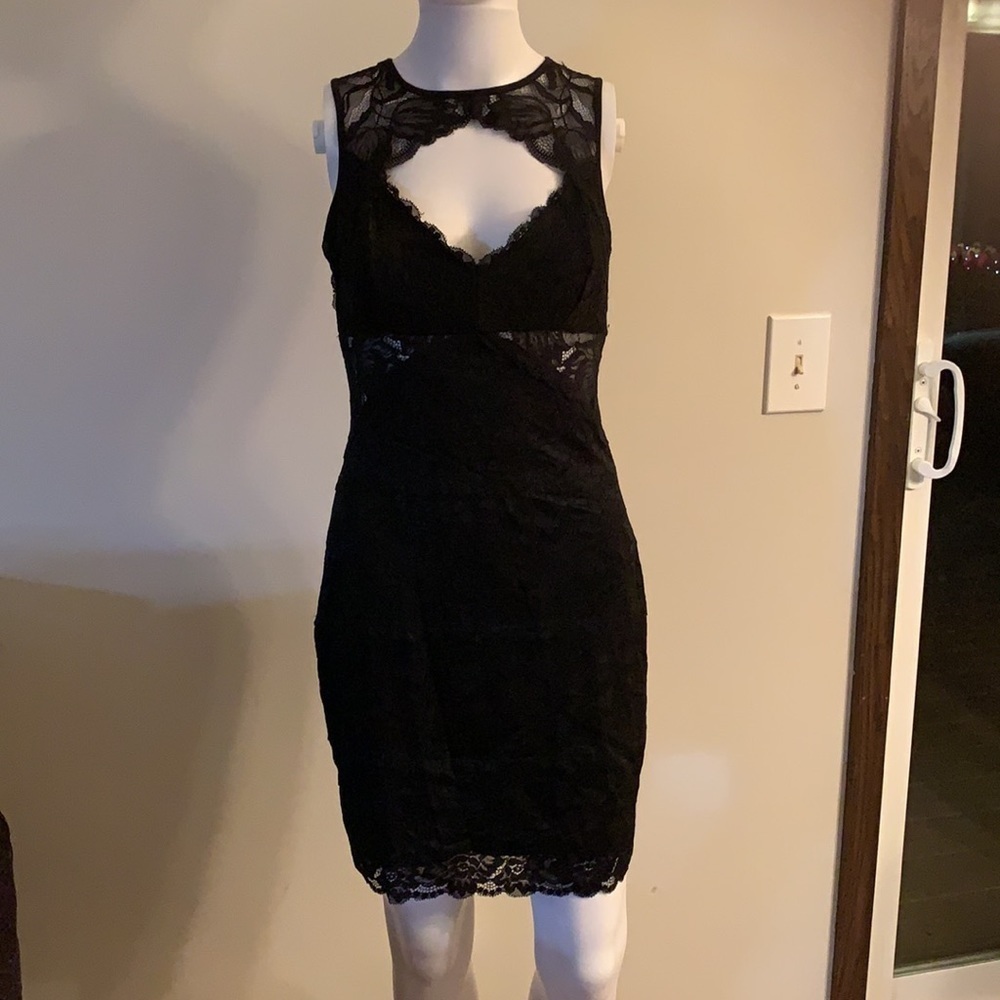 Guess black lace mini dress open @ cleavage formal